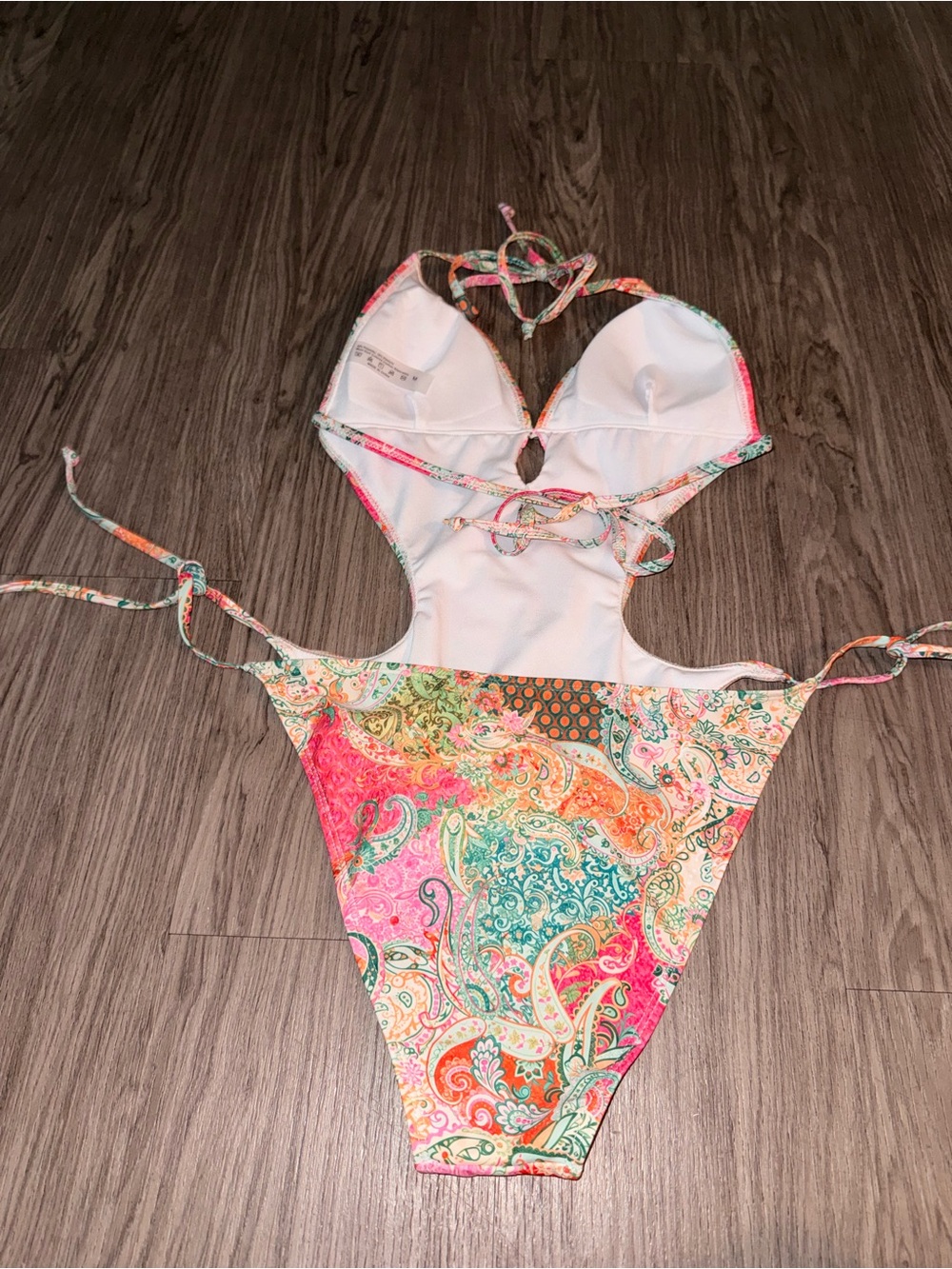 Pink & Multicolor Paisley Cutout One-Piece Swimsuit - Picture 4 of 5
